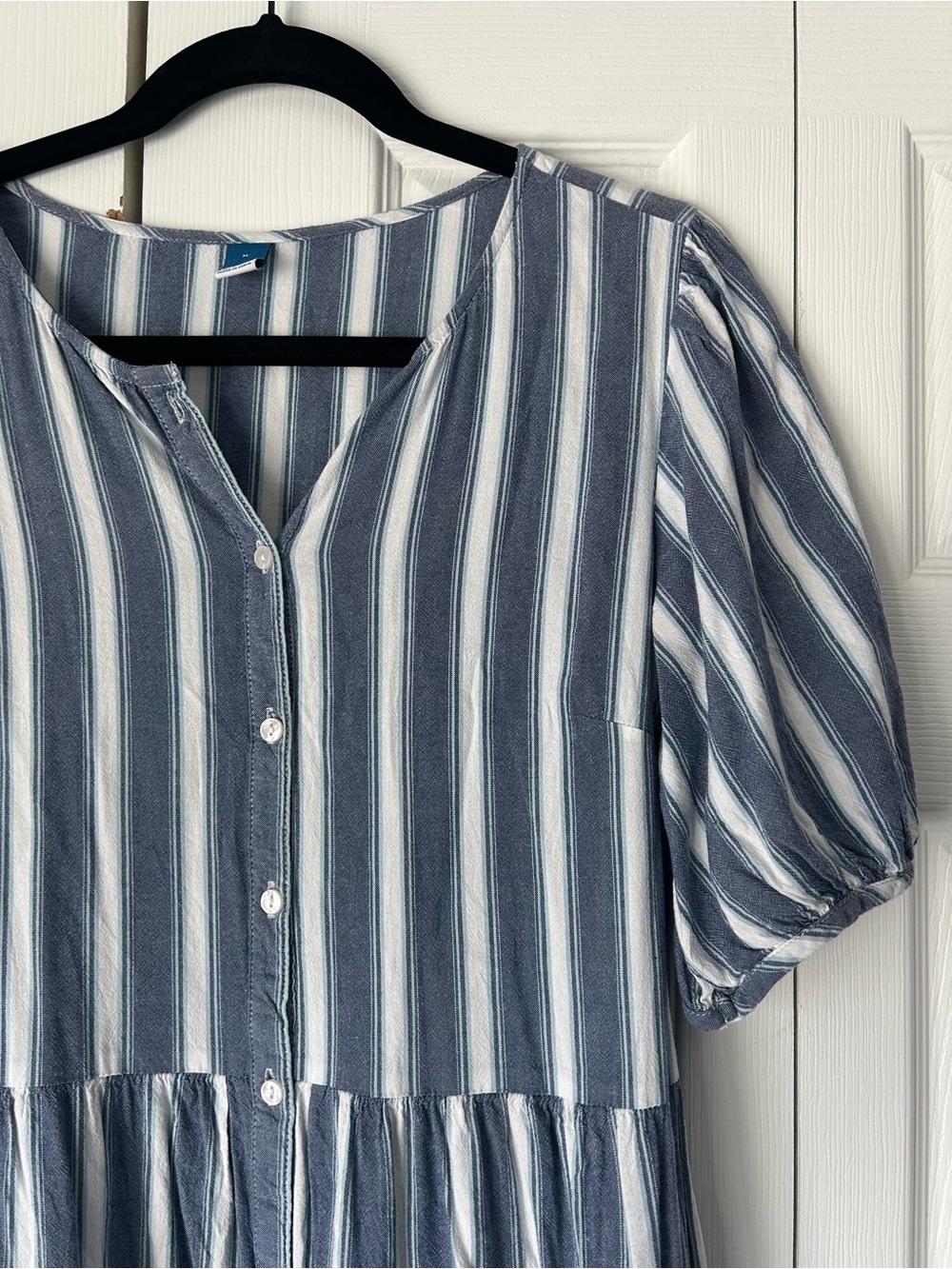 Old Navy Puff-Sleeve Tiered Striped Midi Swing Dress - Picture 6 of 8